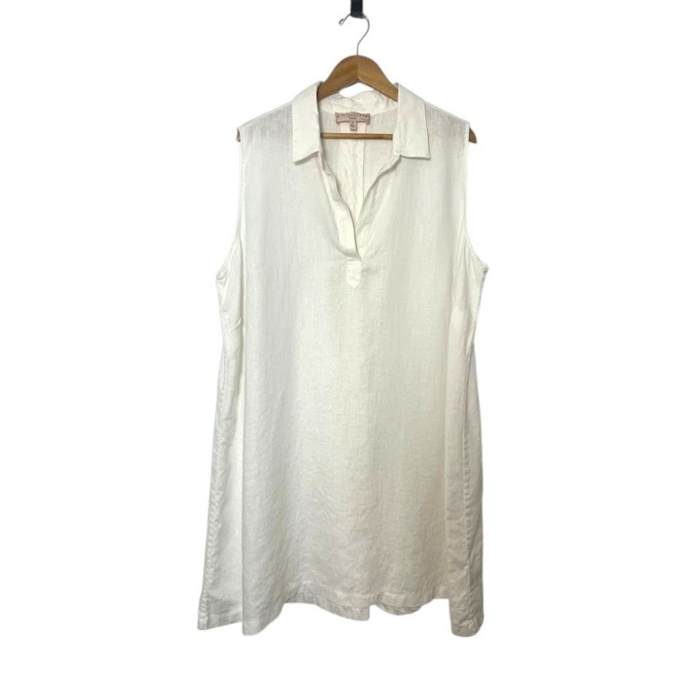 Linen Shift Dress Womens 3X Plus Size White Coastal Minimalist Sleeveless Summer